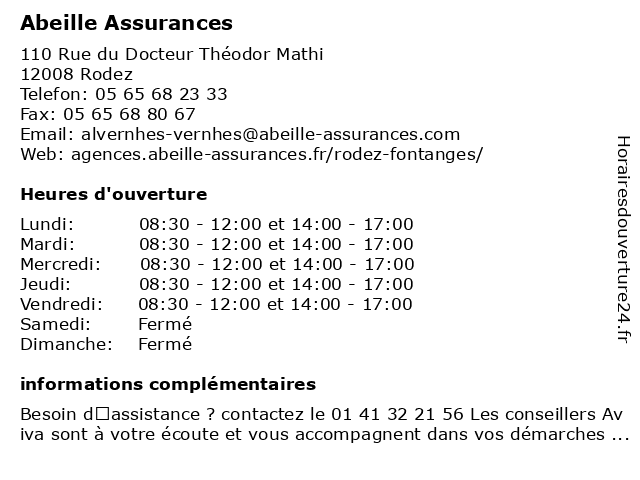 Abeille Assurances à Rodez: adresse et heures d'ouverture