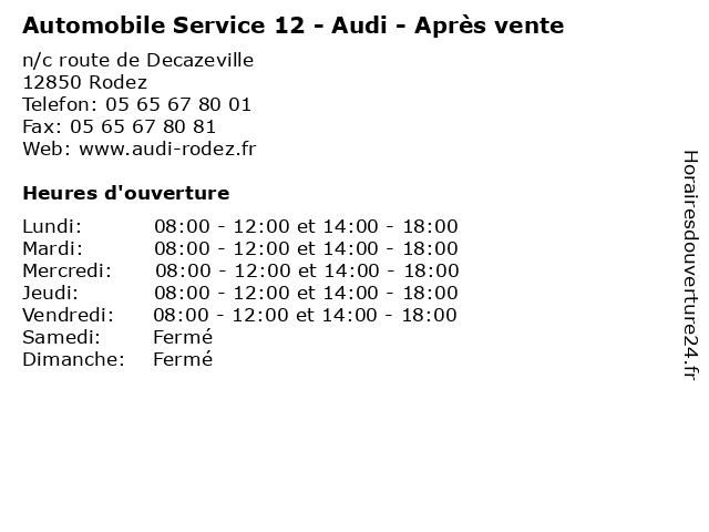 Automobile Service 12 - Audi - Après vente à Rodez: adresse et heures d'ouverture