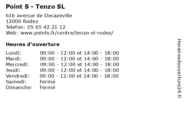 Point S - Tenzo SL à Rodez: adresse et heures d'ouverture