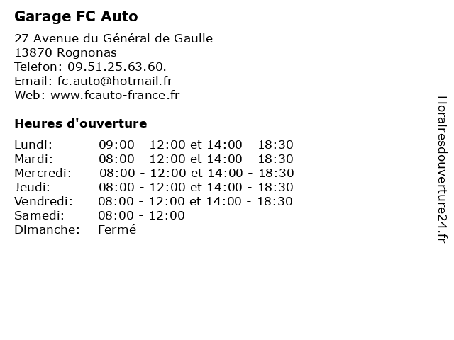 Garage FC Auto à Rognonas: adresse et heures d'ouverture
