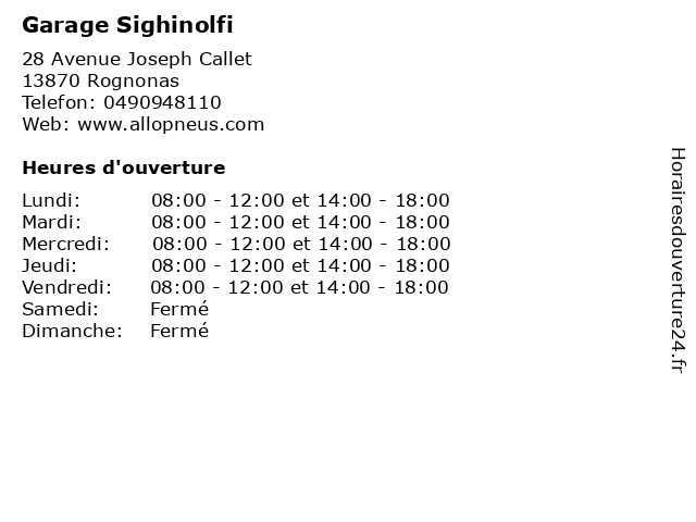 Garage Sighinolfi à Rognonas: adresse et heures d'ouverture