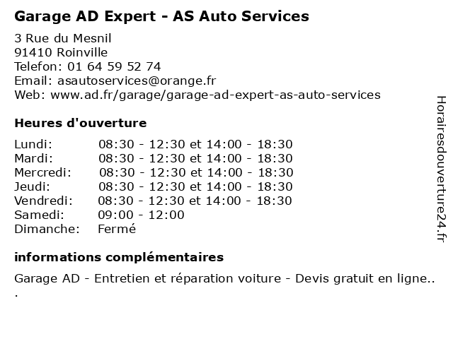 Garage AD Expert - AS Auto Services à Roinville: adresse et heures d'ouverture