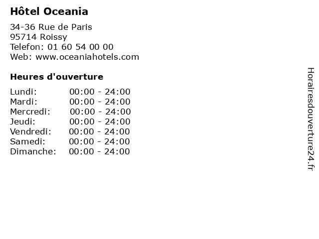 Hôtel Oceania à Roissy: adresse et heures d'ouverture