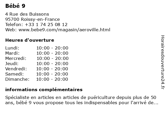 ᐅ Horaires D Ouverture Bebe9 4 Rue Des Buissons A Roissy En France ᐅ Horaires D Ouverture Bebe9 4 Rue Des Buissons A Roissy En France