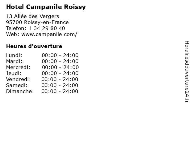 Hotel Campanile Roissy à Roissy-en-France: adresse et heures d'ouverture