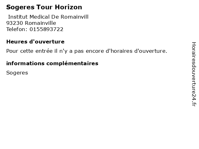 Sogeres Tour Horizon à Romainville: adresse et heures d'ouverture
