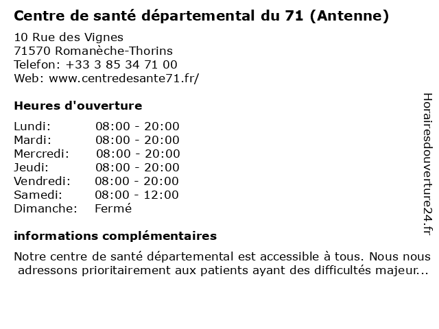 Centre de santé départemental du 71 (Antenne) à Romanèche-Thorins: adresse et heures d'ouverture