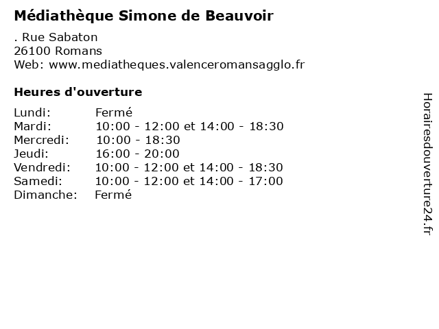 Médiathèque Simone de Beauvoir à Romans: adresse et heures d'ouverture