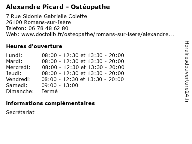 Alexandre Picard - Ostéopathe à Romans-sur-Isère: adresse et heures d'ouverture