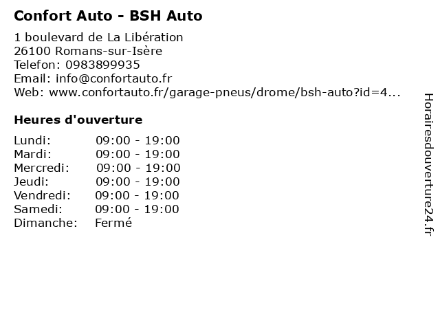 Confort Auto - BSH Auto à Romans-sur-Isère: adresse et heures d'ouverture