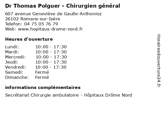 Dr Thomas Polguer - Chirurgien général à Romans-sur-Isère: adresse et heures d'ouverture