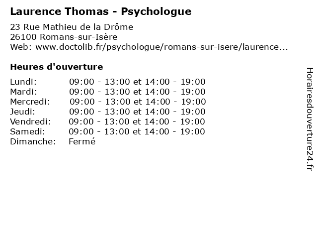 Laurence Thomas - Psychologue à Romans-sur-Isère: adresse et heures d'ouverture
