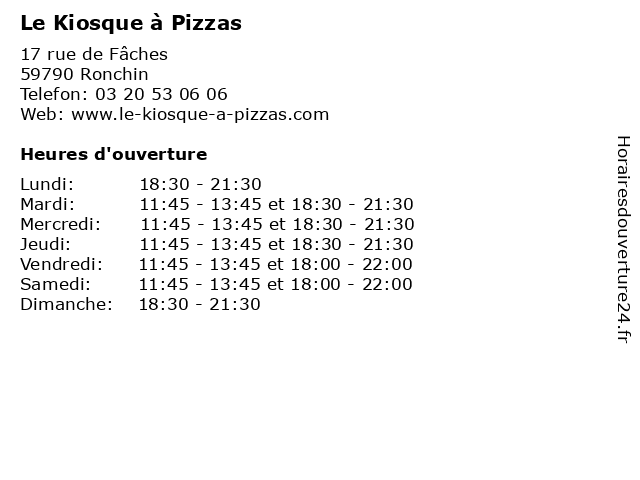Le Kiosque à Pizzas à Ronchin: adresse et heures d'ouverture