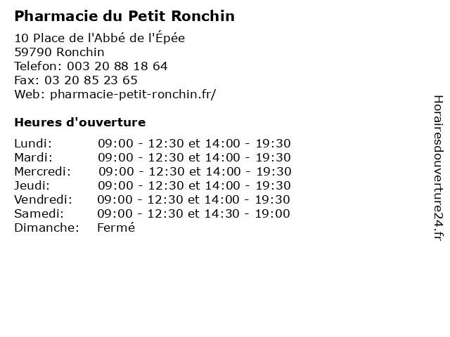 Pharmacie du Petit Ronchin à Ronchin: adresse et heures d'ouverture