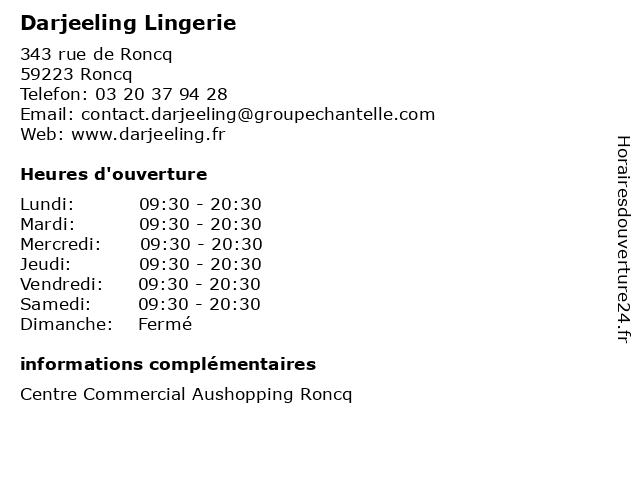 Darjeeling Lingerie à Roncq: adresse et heures d'ouverture