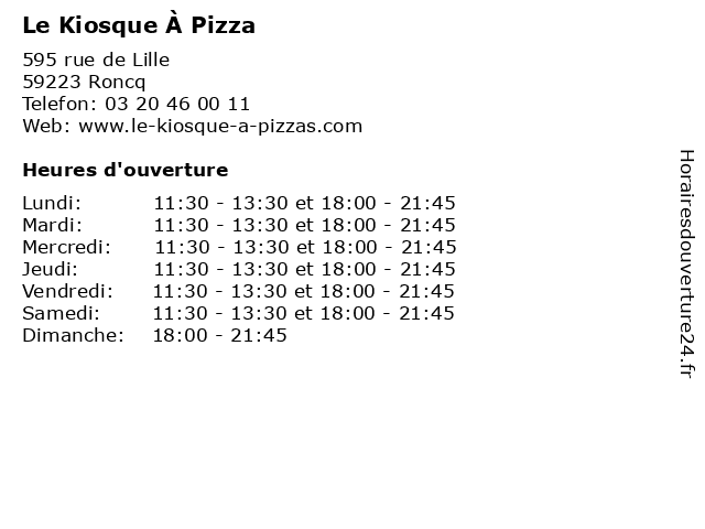 Le Kiosque À Pizza à Roncq: adresse et heures d'ouverture
