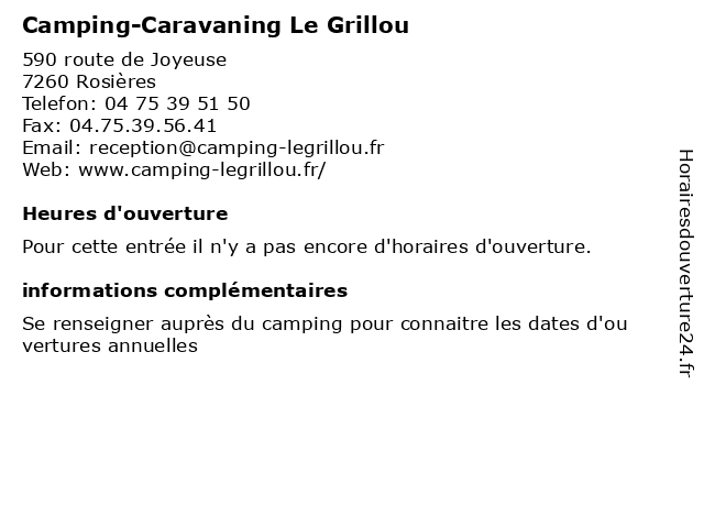 Camping-Caravaning Le Grillou à Rosières: adresse et heures d'ouverture