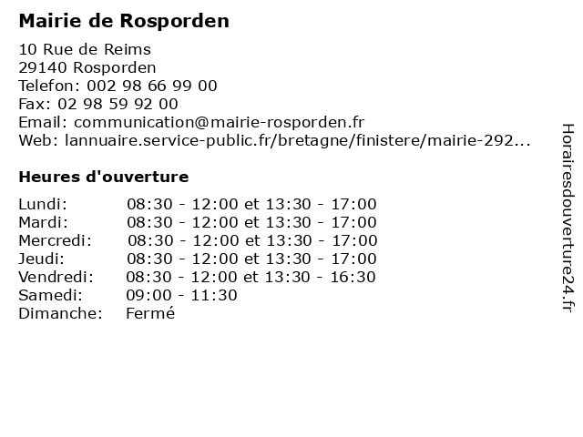 Mairie de Rosporden à Rosporden: adresse et heures d'ouverture