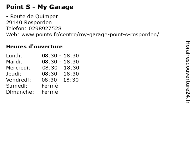 Point S - My Garage à Rosporden: adresse et heures d'ouverture