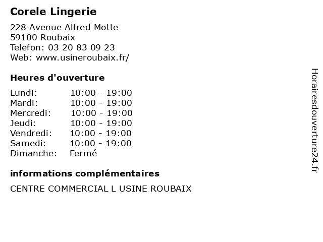 Corele Lingerie à Roubaix: adresse et heures d'ouverture
