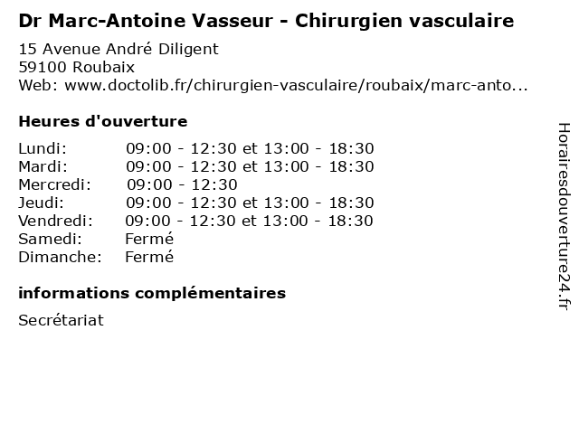 Dr Marc-Antoine Vasseur - Chirurgien vasculaire à Roubaix: adresse et heures d'ouverture