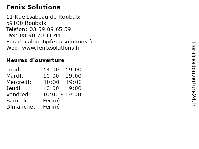 Fenix Solutions à Roubaix: adresse et heures d'ouverture
