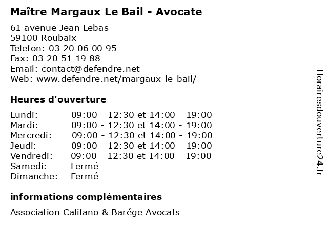 Maître Margaux Le Bail - Avocate à Roubaix: adresse et heures d'ouverture