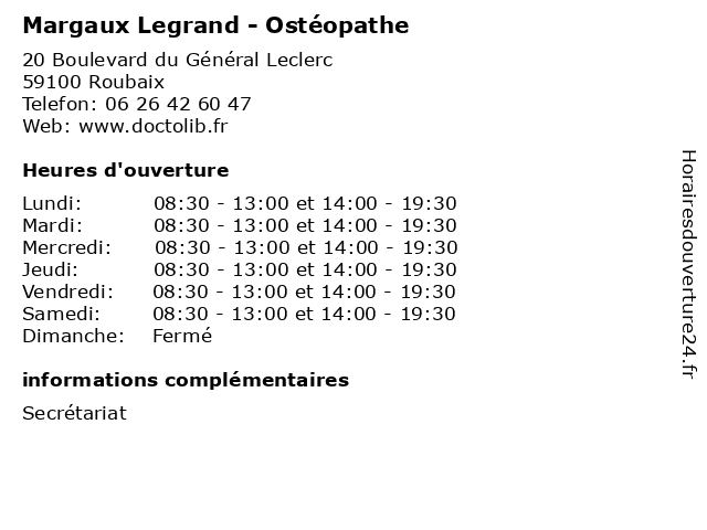 Margaux Legrand - Ostéopathe à Roubaix: adresse et heures d'ouverture