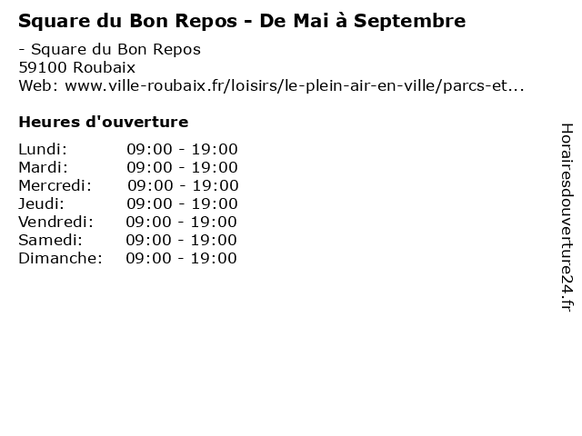 Square du Bon Repos - De Mai à Septembre à Roubaix: adresse et heures d'ouverture