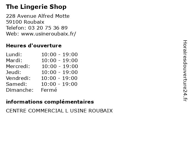 The Lingerie Shop à Roubaix: adresse et heures d'ouverture