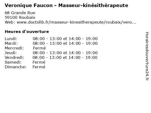 Veronique Faucon - Masseur-kinésithérapeute à Roubaix: adresse et heures d'ouverture