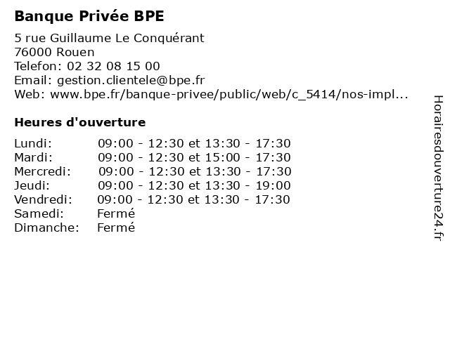 Banque Privée BPE à Rouen: adresse et heures d'ouverture