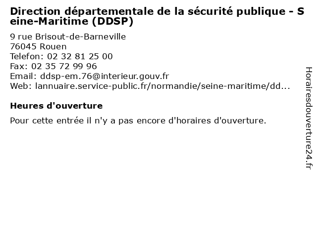 Direction départementale de la sécurité publique - Seine-Maritime (DDSP) à Rouen: adresse et heures d'ouverture