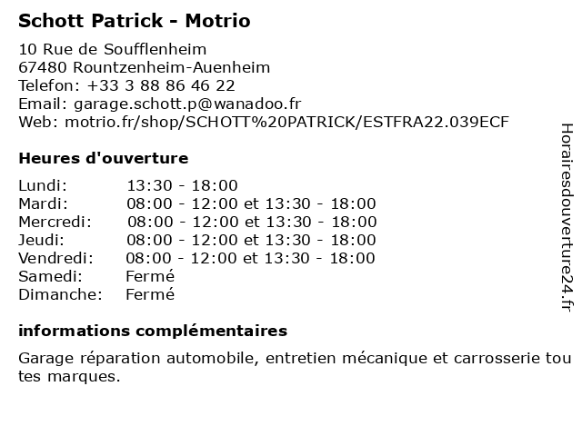 Schott Patrick - Motrio à Rountzenheim-Auenheim: adresse et heures d'ouverture