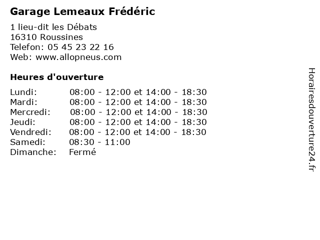 Garage Lemeaux Frédéric à Roussines: adresse et heures d'ouverture