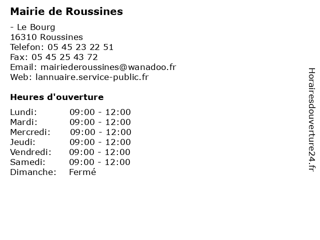 Mairie de Roussines à Roussines: adresse et heures d'ouverture