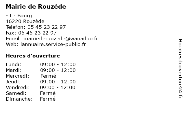 Mairie de Rouzède à Rouzède: adresse et heures d'ouverture