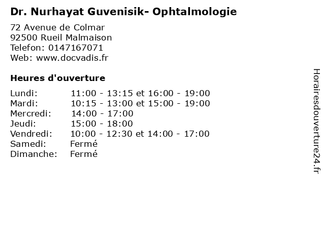 Dr. Nurhayat Guvenisik- Ophtalmologie à Rueil Malmaison: adresse et heures d'ouverture