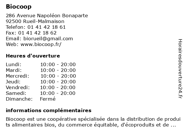 Biocoop à Rueil-Malmaison: adresse et heures d'ouverture