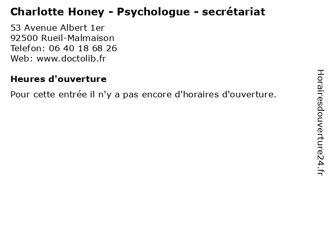 Charlotte Honey - Psychologue - secrétariat à Rueil-Malmaison: adresse et heures d'ouverture