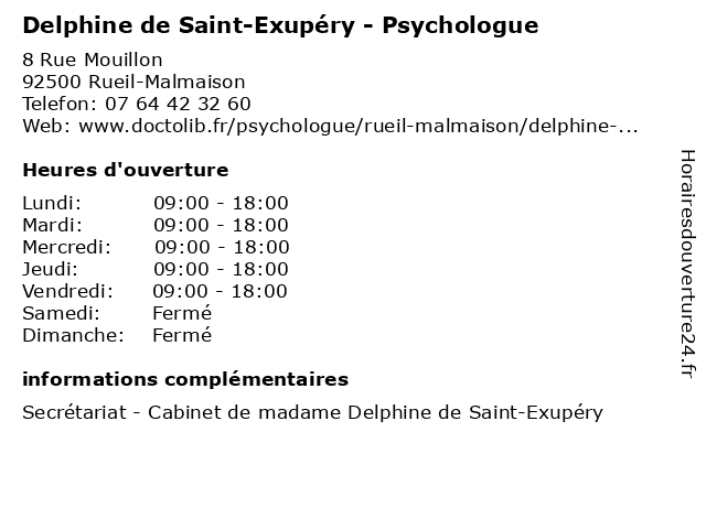 Delphine de Saint-Exupéry - Psychologue à Rueil-Malmaison: adresse et heures d'ouverture