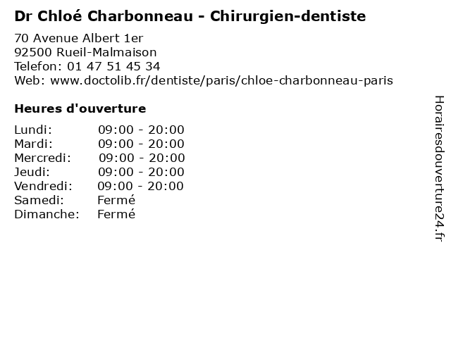 Dr Chloé Charbonneau - Chirurgien-dentiste à Rueil-Malmaison: adresse et heures d'ouverture