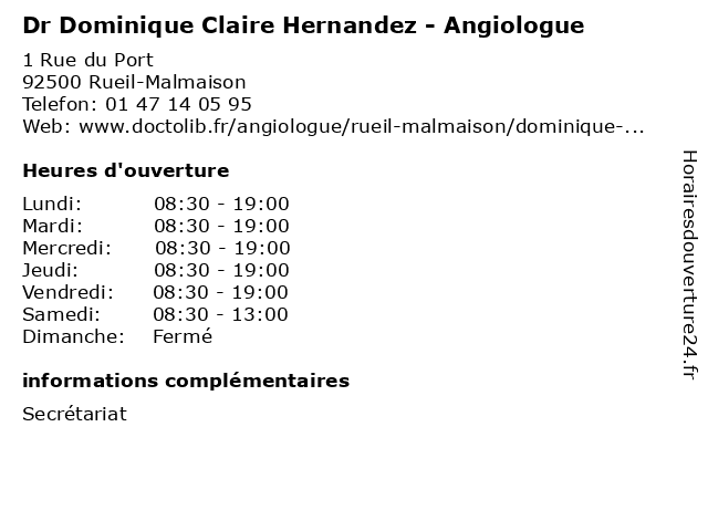 Dr Dominique Claire Hernandez - Angiologue à Rueil-Malmaison: adresse et heures d'ouverture