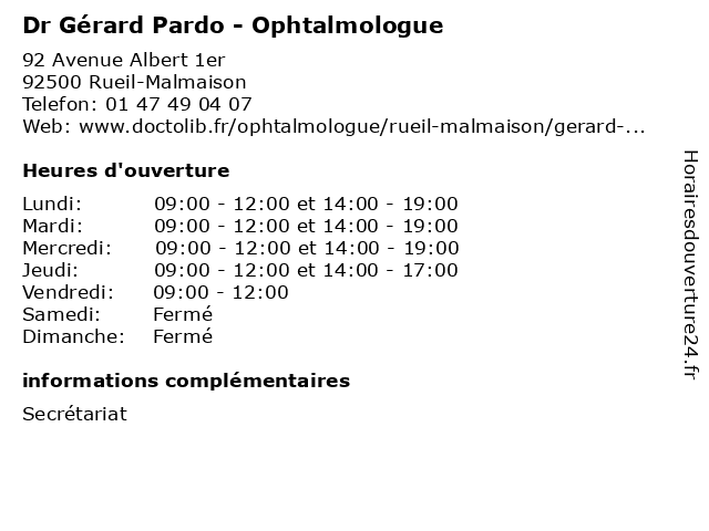 Dr Gérard Pardo - Ophtalmologue à Rueil-Malmaison: adresse et heures d'ouverture