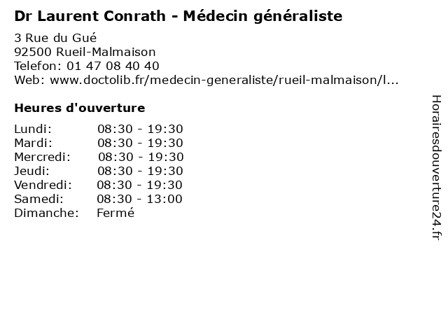 Dr Laurent Conrath - Médecin généraliste à Rueil-Malmaison: adresse et heures d'ouverture