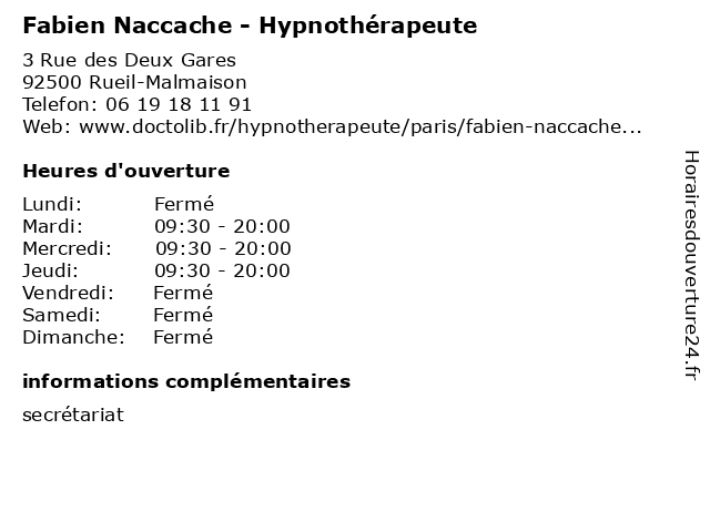 Fabien Naccache - Hypnothérapeute à Rueil-Malmaison: adresse et heures d'ouverture