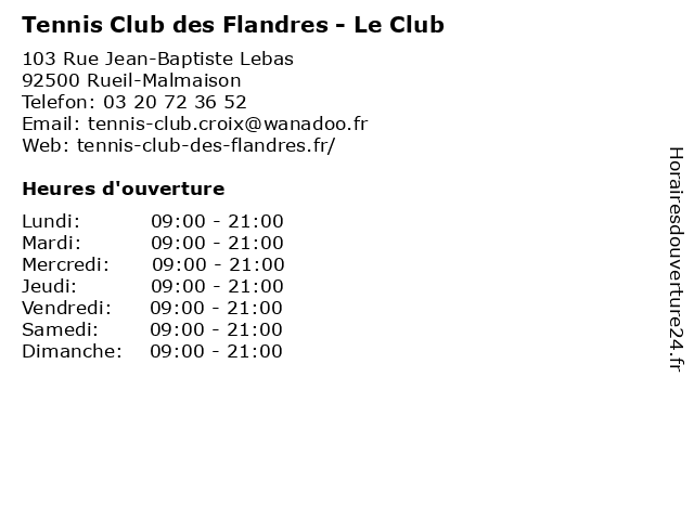 Tennis Club des Flandres - Le Club à Rueil-Malmaison: adresse et heures d'ouverture