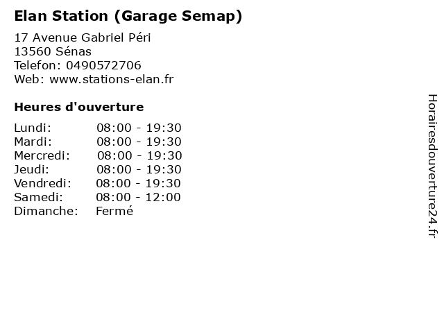 Elan Station (Garage Semap) à Sénas: adresse et heures d'ouverture