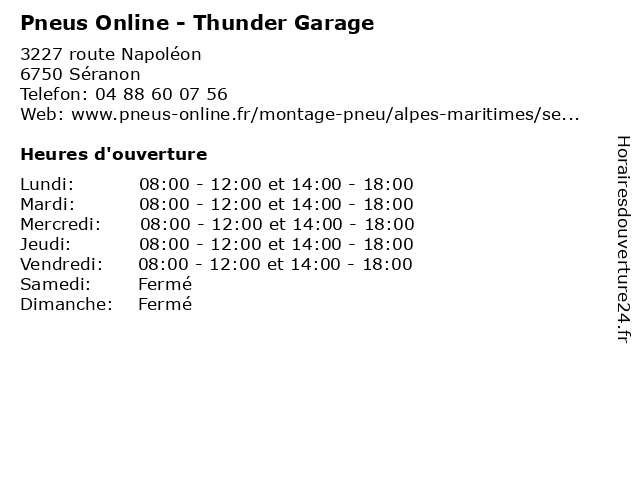 Pneus Online - Thunder Garage à Séranon: adresse et heures d'ouverture
