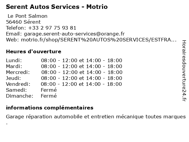 Serent Autos Services - Motrio à Sérent: adresse et heures d'ouverture